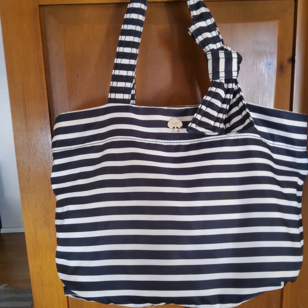 Kate Spade Black and White Stripe Barbara Duffle GUC